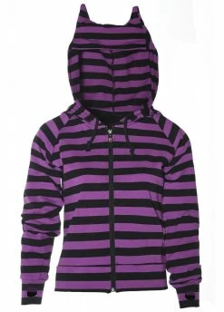 Banned Apparel Cat Ears Purple & Black Striped Zip Hoodie