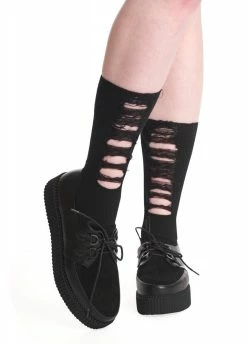 Banned Apparel Dystopian Distressed Ribbed Socks