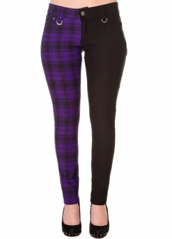 Banned Apparel Half Black Half Purple Check Skinny Jeans