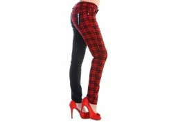 Banned Apparel Half Black Half Red Check Skinny Jeans