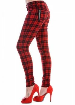 Banned Apparel Red Check Skinny Jeans