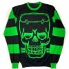 Kreepsville 666 Franken Skull Green Striped Sweater