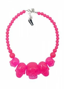 Kreepsville 666 Skull Collection Pink Glitter Necklace