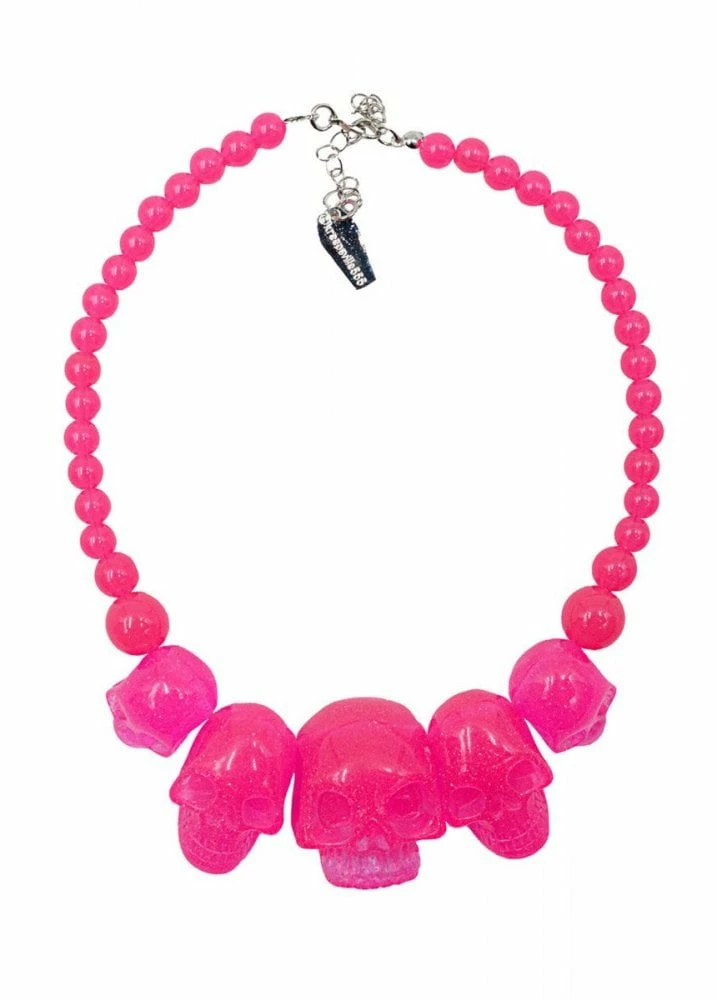 Kreepsville 666 Skull Collection Pink Glitter Necklace 1 Kreepsville 666 Skull Collection Pink Glitter Necklace