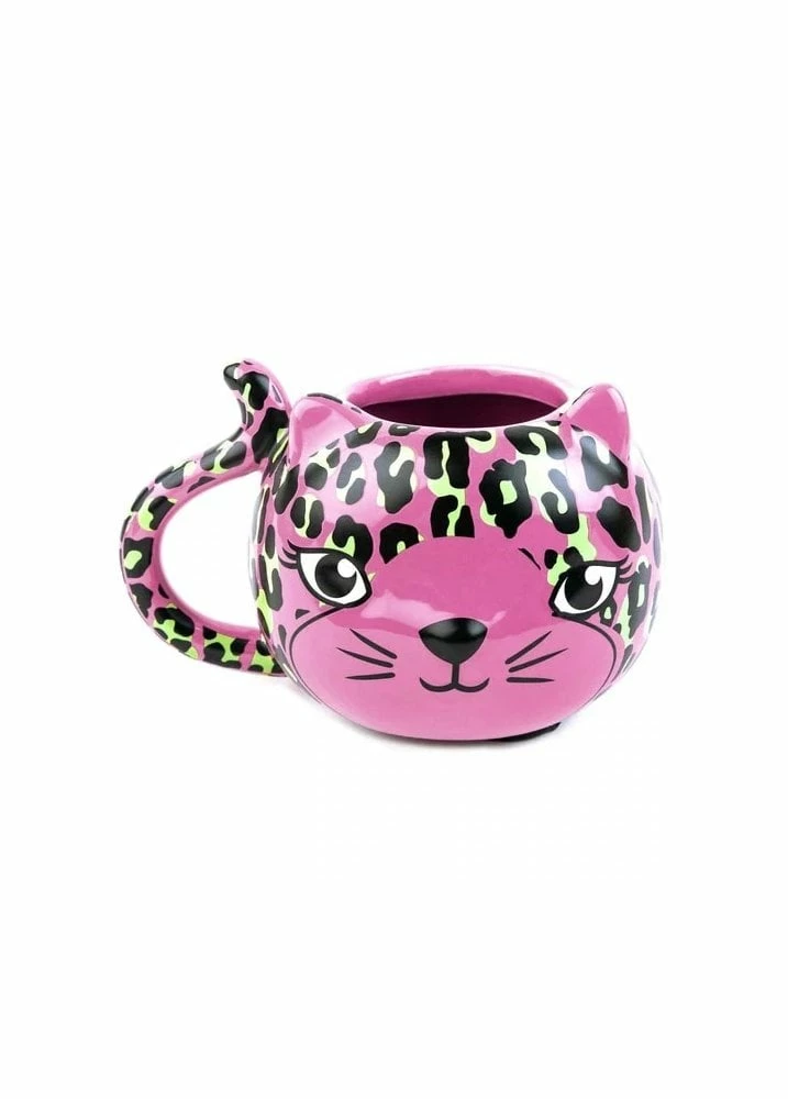 Sourpuss Clothing Pink Leopard Cat Mug 1 Sourpuss Clothing Pink Leopard Cat Mug